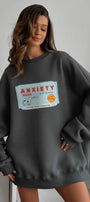 Kadın Oversize Sweatshirt Elbise Anxiety Bar Baskılı Füme Melanj– Bisiklet Yaka, 3 İplik Polar
