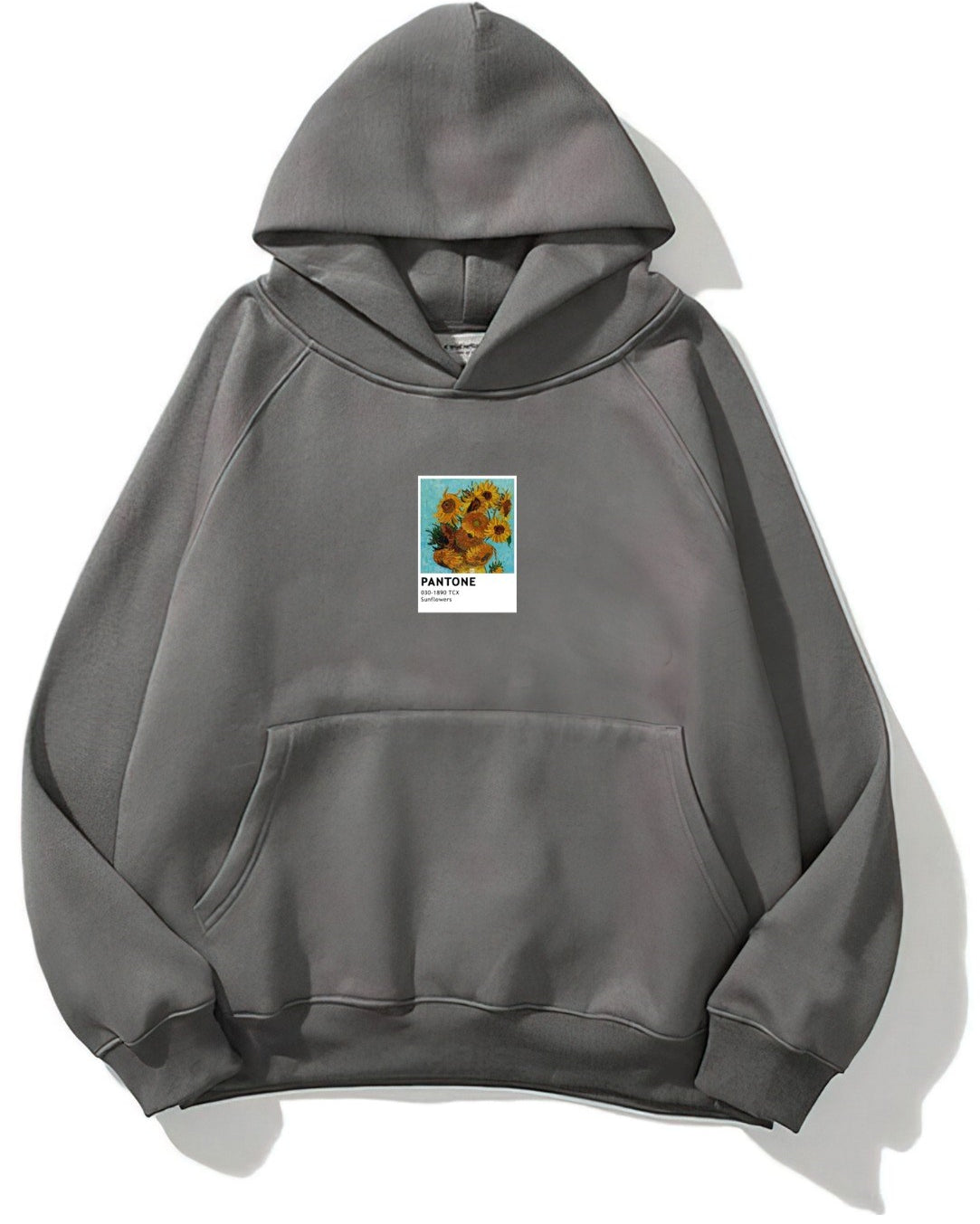 Kapüşonlu İçi Polar Sunflowers Baskılı Füme Unisex Oversize Hoodie Sweatshirt