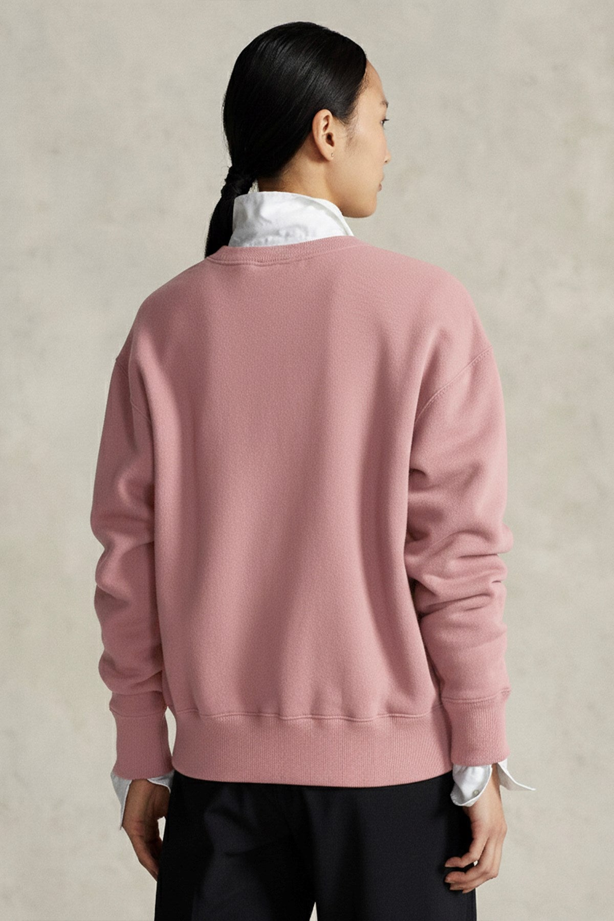 Kadın Oversize Sweatshirt Parisian Bear Baskılı Pembe – Bisiklet Yaka, 3 İplik Şardonlu 
