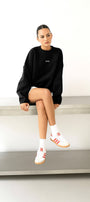 Kadın Oversize Sweatshirt AMORE Siyah – Bisiklet Yaka, 3 İplik Şardounlu Polar