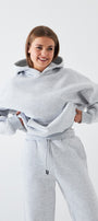 Oversize Unisex Sweatshirt Hoodie Gri – Kapüşonlu, 3 İplik Şardonlu Polar, Kanguru Cepli, Basic