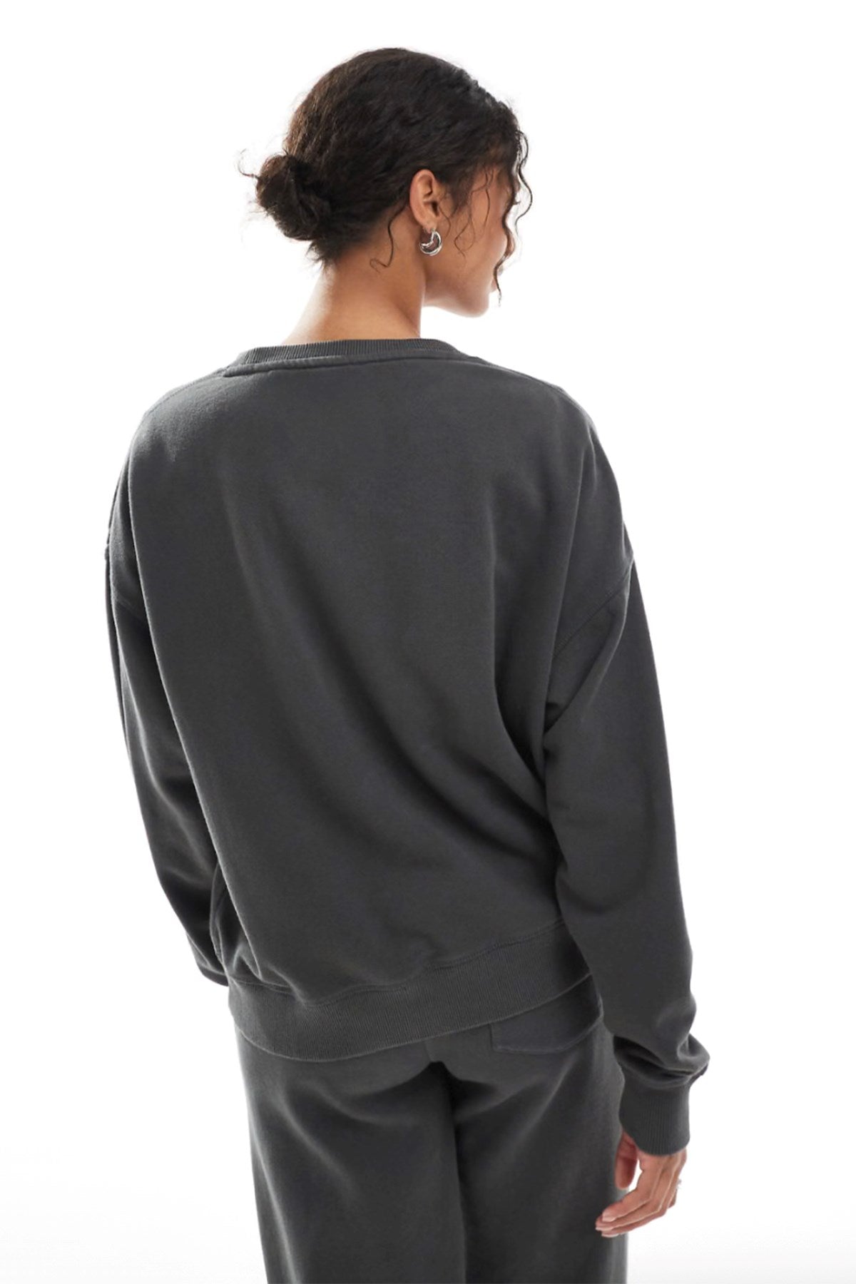 Kadın Oversize Sweatshirt Be Hot Baskılı Füme – Bisiklet Yaka, 3 İplik Şardonlu Polar