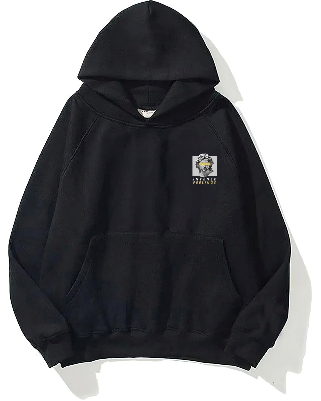 Kapüşonlu İçi Polar Intense Feelings Yazılı Heykel Baskılı Siyah Unisex Hoodie Sweatshirt