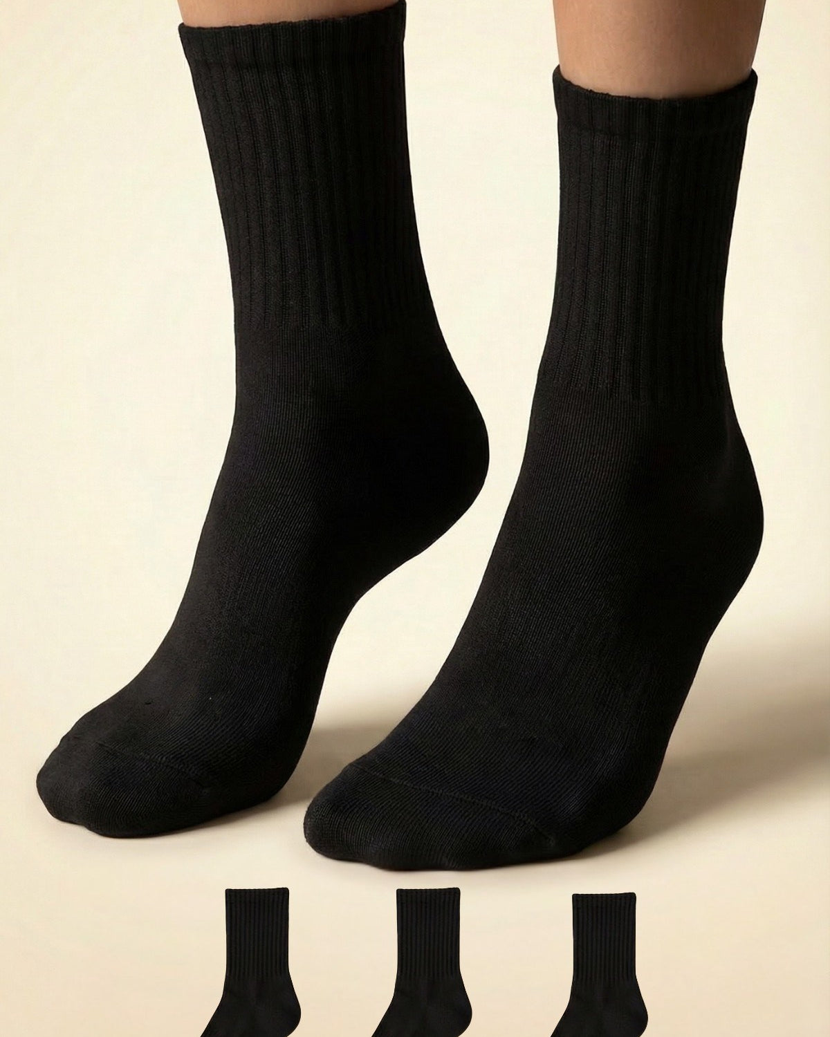 Unisex Düz Siyah Uzun Çorap Sade – Nefes Alan Pamuklu, Koku Oluşumunu Azaltmaya Yardımcı 3’lü Paket