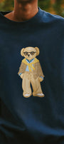 Kadın Oversize Sweatshirt Gentleman Bear Baskılı Lacivert – Bisiklet Yaka, 3 İplik Şardonlu