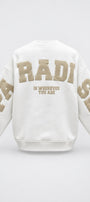 Kadın Oversize Sweatshirt Paradise Varsity Kabartma Baskılı Beyaz – Bisiklet Yaka, 3 İplik Şardonlu Polar
