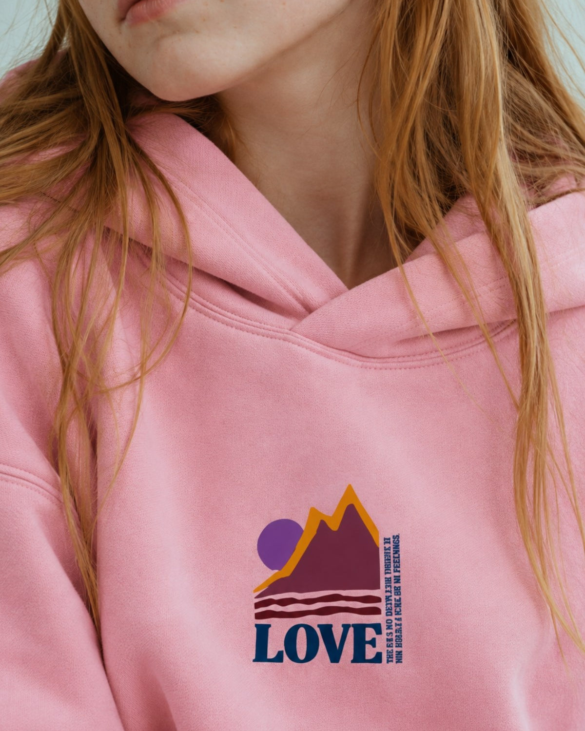 Kız Çocuk Oversize Hoodie Love Mount Baskılı Pembe – Kapüşonlu, Cepli, 3 İplik Polar