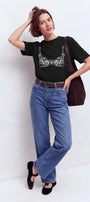 Kadın Double Oversize Lingerie Sketch Blue Baskılı Siyah – Bisiklet Yaka, Rahat Kalıp, %100 Pamuk