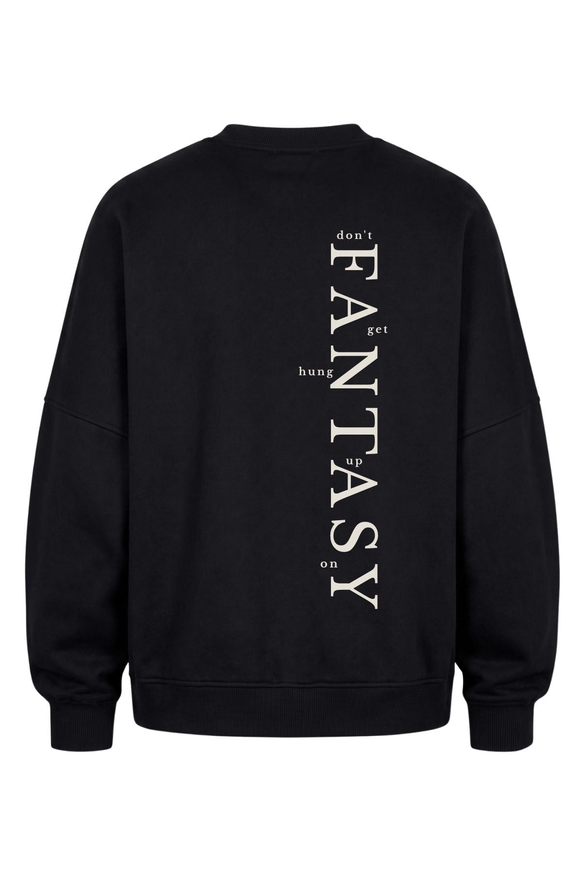 Erkek Oversize Sweatshirt Fantasy Back Baskılı Siyah – Bisiklet Yaka, 3 İplik Şardonlu Polar