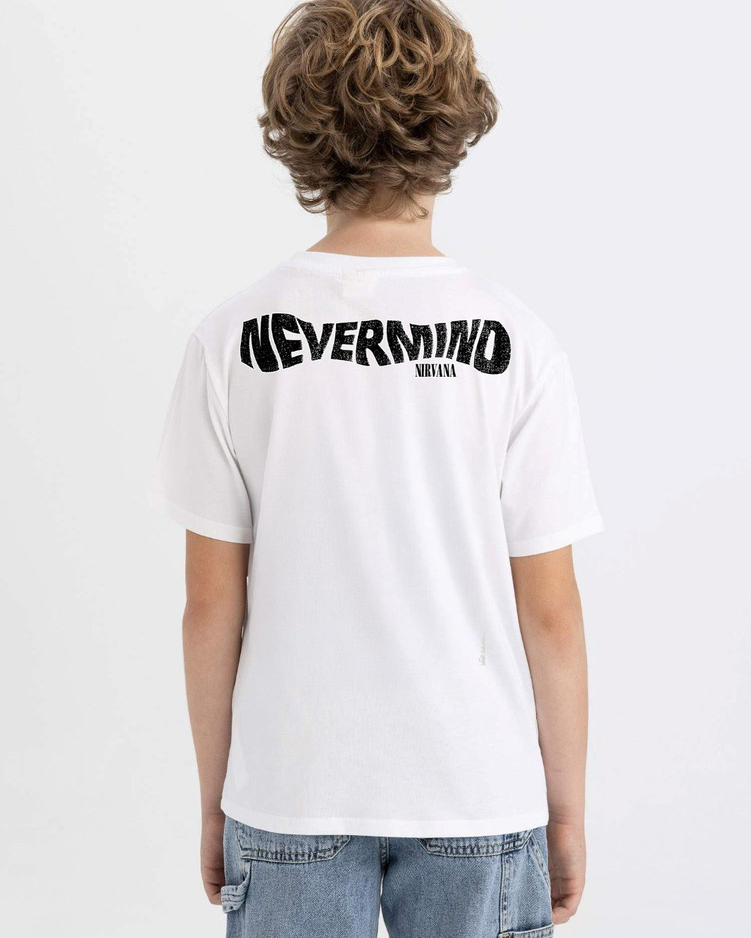 Nevermind Nirvana Yazılı Smile Tasarım Baskılı Beyaz Çocuk T-Shirt