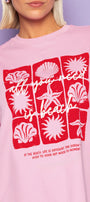 Kadın Oversize Tişört All You Need Is Beach Baskılı Pembe – %100 Pamuk Compact Süprem 24/1