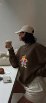 Kadın Oversize Sweatshirt Campus Bear Baskılı Kahverengi – Bisiklet Yaka, 3 İplik Şardonlu Polar