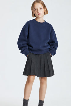 Kız Çocuk Oversize Sweatshirt Basic Lacivert – Bisiklet yaka, 3 iplik şardonlu polar