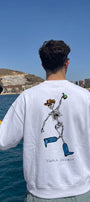 Erkek Oversize Sweatshirt Western Spirit Baskılı Beyaz – Bisiklet Yaka, 3 İplik Şardonlu Polar