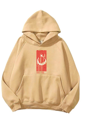 Kapüşonlu İçi Polar Türk Bayrağı Baskılı Bej Unisex Hoodie Sweatshirt