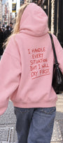 Kadın Oversize Hoodie Cry First Baskılı Pembe – Kapüşonlu, Kanguru Cepli, 3 İplik Şardonlu Polar