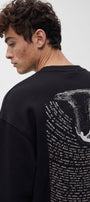 Erkek Oversize Sweatshirt Abyss Baskılı Siyah – Bisiklet Yaka, 3 İplik Şardonlu Polar