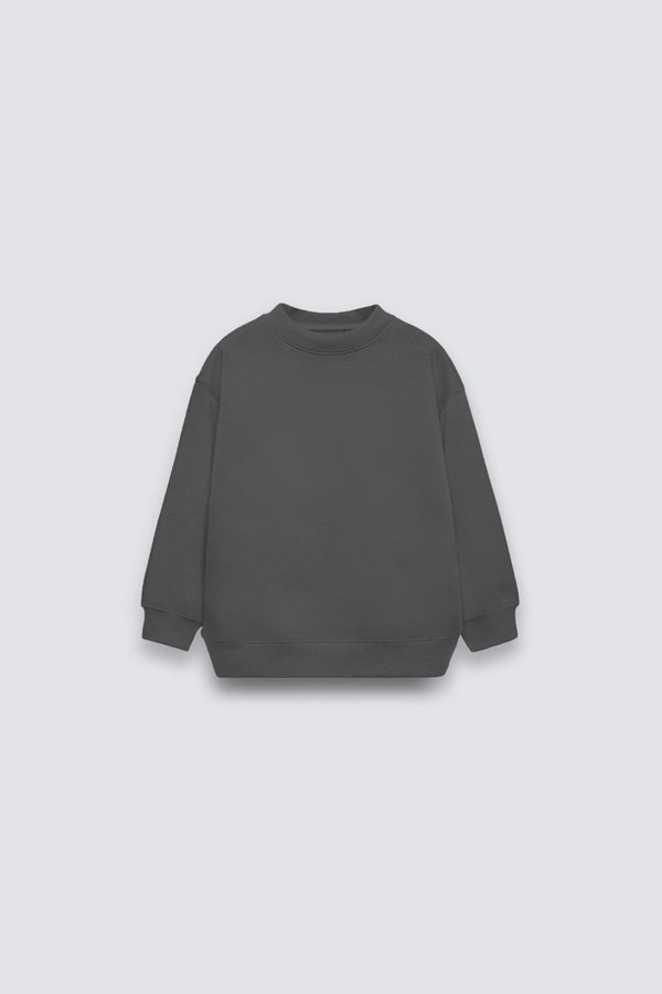 Füme Çocuk Basic Bisiklet Yaka İçi Polar Oversize Sweatshirt