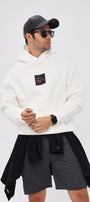 Kapüşonlu İçi Polar Syzygy Yazı Baskılı Beyaz Oversize Hoodie Sweatshirt