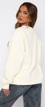 White Fox Krem Kadın Espresso Love Yazılı Bisiklet Yaka Oversize Sweatshirt