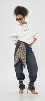 Vogue Yazı Baskılı Bisiklet Yaka İçi Polar Oversize Kesim Unisex Beyaz Sweatshirt