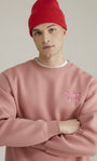 Unisex Oversize Sweatshirt Norf Sarf Harita Baskılı Pembe – Bisiklet Yaka, 3 İplik Şardonlu Polar