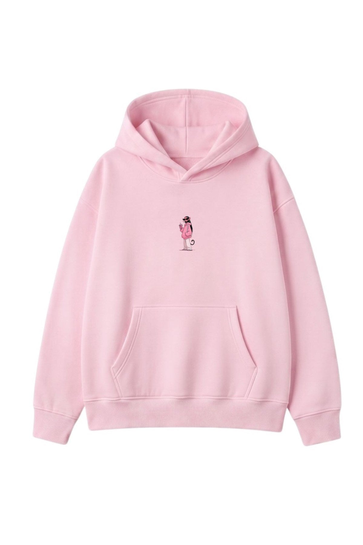 Kadın Oversize Hoodie Pink Kitty Club Baskılı Pembe - Kapüşonlu, Cepli, 3 İplik Polar