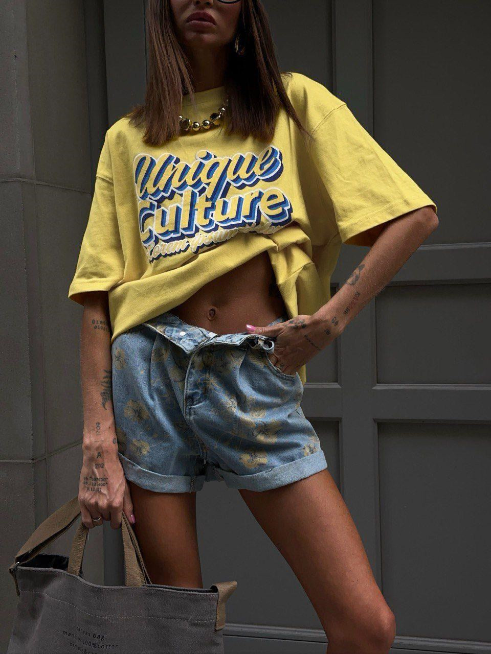 Kadın Sarı Recovery Mode On Baskılı Crop Tişört Yazlık Sokak Modası Spor Oversize Rahat Model 