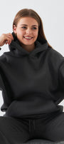  Oversize Unisex Sweatshirt Hoodie Füme – Kapüşonlu, 3 İplik Şardonlu Polar, Kanguru Cepli, Basic