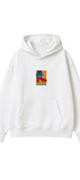 Kadın Oversize Hoodie Seventies Party Baskılı Beyaz - Kapüşonlu, Kanguru Cepli, 3 İplik Polar