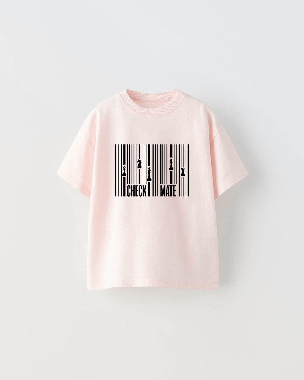 Check Mate Yazılı Satranç Çizgi Tasarım Baskılı Pembe Çocuk T-Shirt