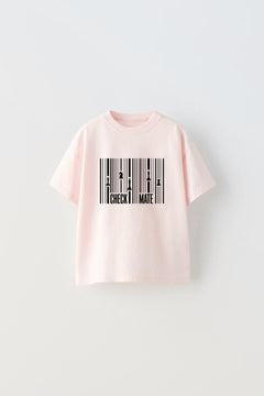 Check Mate Yazılı Satranç Çizgi Tasarım Baskılı Pembe Çocuk T-Shirt