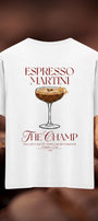 Unisex Oversize Tişört Espresso Martini Baskılı Beyaz – Bisiklet Yaka, Rahat Kalıp, %100 Pamuk
