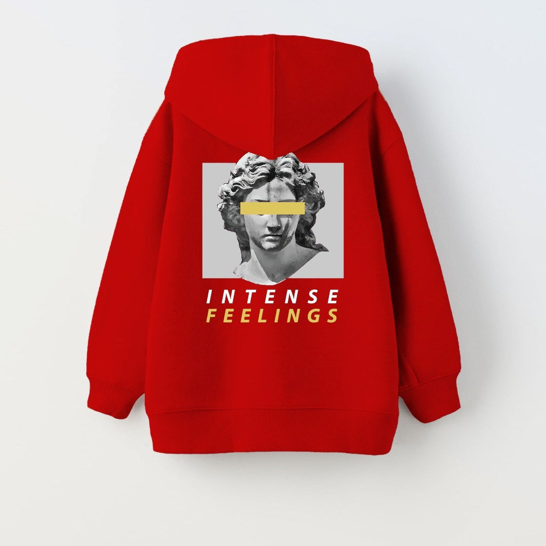 Kapüşonlu İçi Polar Intense Feelings Baskılı Kırmızı Unisex Çocuk Hoodie Sweatshirt