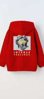Kapüşonlu İçi Polar Intense Feelings Baskılı Kırmızı Unisex Çocuk Hoodie Sweatshirt