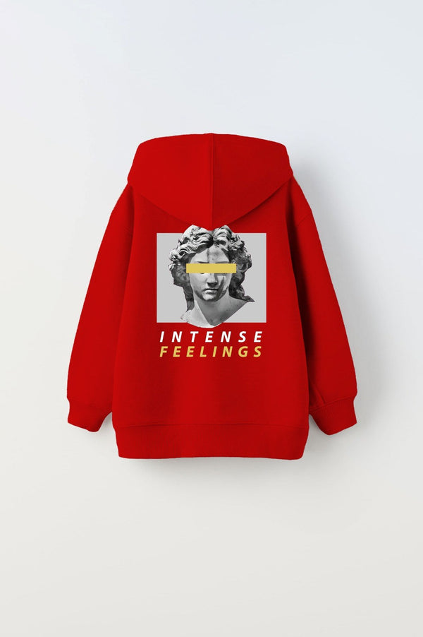 Kapüşonlu İçi Polar Intense Feelings Baskılı Kırmızı Unisex Çocuk Hoodie Sweatshirt