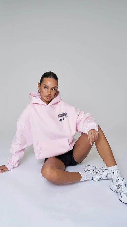 Pembe Kapüşonlu İçi Polar Nirvana İn Utero Baskılı Unisex Hoodie Sweatshirt