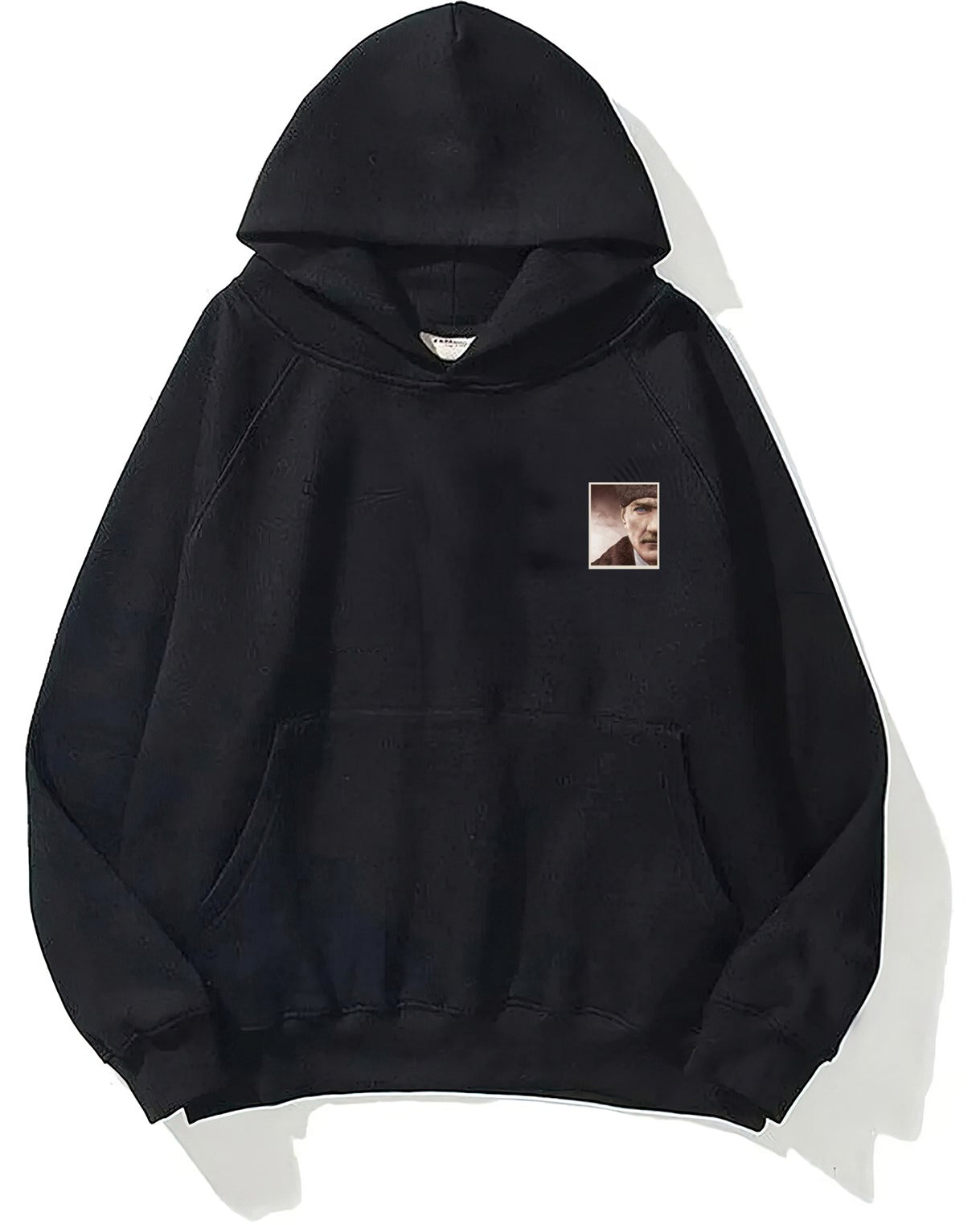 Kapüşonlu İçi Polar Mustafa Kemal Atatürk Baskılı Siyah Unisex Hoodie Sweatshirt