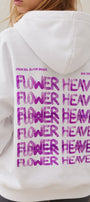 Kız Çocuk Oversize Hoodie Sweatshirt Flower Heaven Baskılı Beyaz – Kapüşonlu, Cepli, 3 İplik Polar  