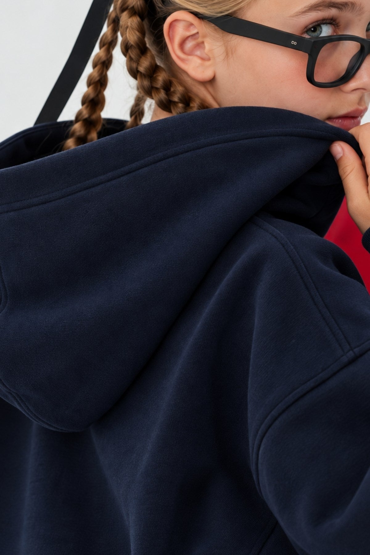 Kız Çocuk Oversize Basic Hoodie Sweatshirt Lacivert – Kapüşonlu, Kanguru Cepli, 3 İplik Polar