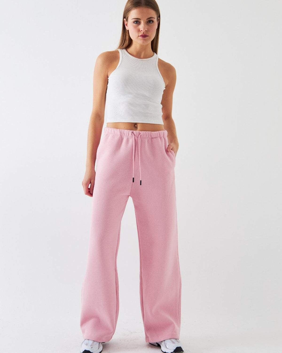 Oversize Unisex Eşofman Altı Pembe – 3 İplik Şardonlu, Bol Paça, Cepli, Modern Rahat Kesim