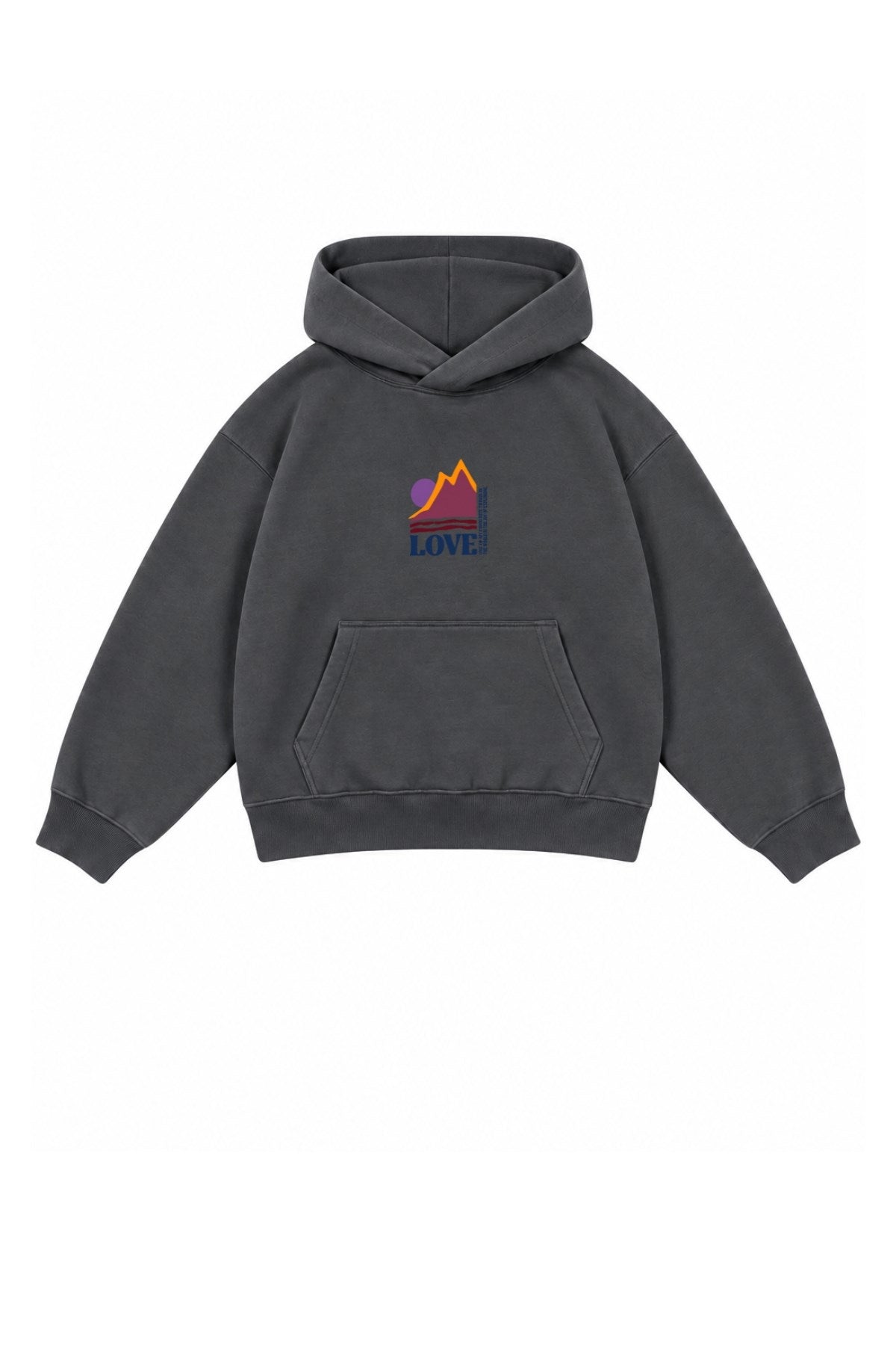 Kız Çocuk Oversize Hoodie Love Mount Baskılı Füme – Kapüşonlu, Cepli, 3 İplik Polar