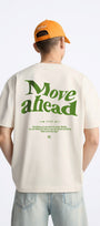 Bisiklet Yaka Move Ahead Yazılı Kordinat Baskılı Oversize Bej Erkek T-shirt