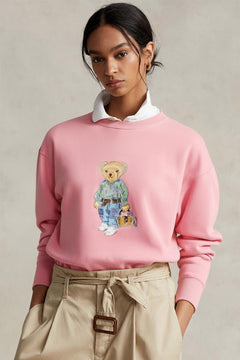 Kadın Oversize Sweatshirt Weekend Bear Baskılı Pembe – Bisiklet Yaka, 3 İplik Şardonlu