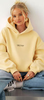 Kadın Oversize Sweatshirt Hoodie CHMP SUDIOS Sarı – Kapüşonlu, 3 İplik , Kanguru Cepli