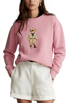 Kadın Oversize Sweatshirt Trench Bear Baskılı Pembe– Bisiklet Yaka, 3 İplik Şardonlu