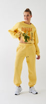 Kadın Oversize Sweatshirt Banana Tropical Baskılı Sarı – Bisiklet Yaka, 3 İplik Şardonlu Polar