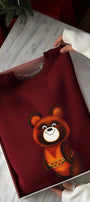Kadın Oversize Sweatshirt Elbise Misha Mood Baskılı Bordo – Bisiklet Yaka, 3 İplik Şardonlu Polar