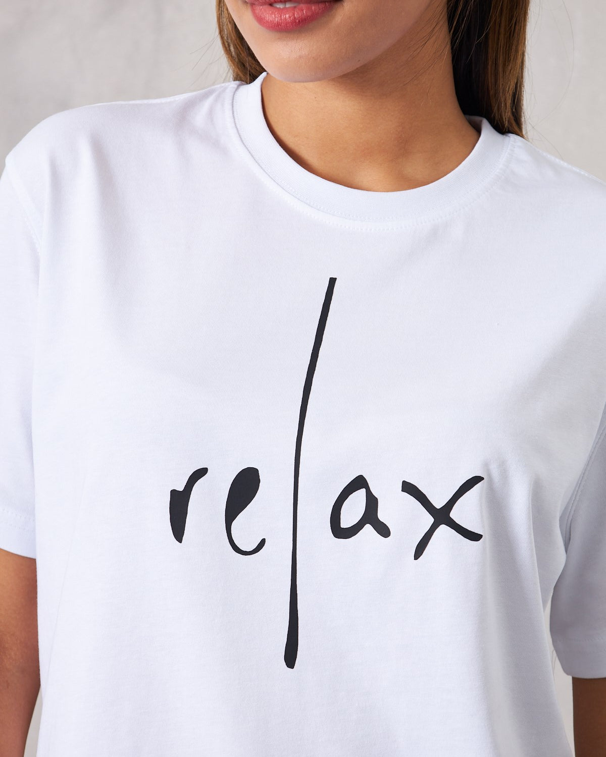 Relax Yazılı Oversize Beyaz Kadın T-Shirt