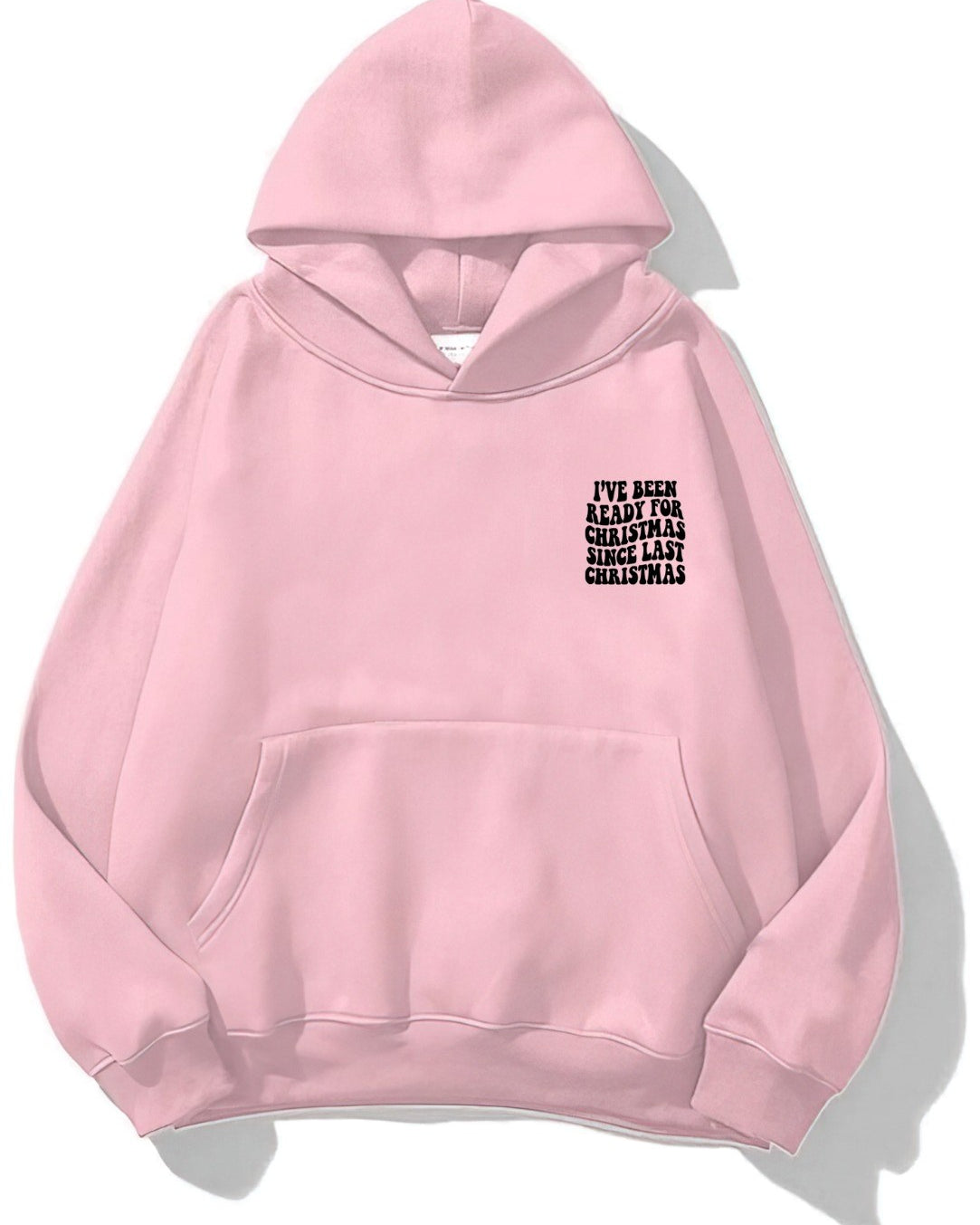 Kapüşonlu İçi Polar Christmas Yazı Baskılı Pembe Unisex Sweatshirt